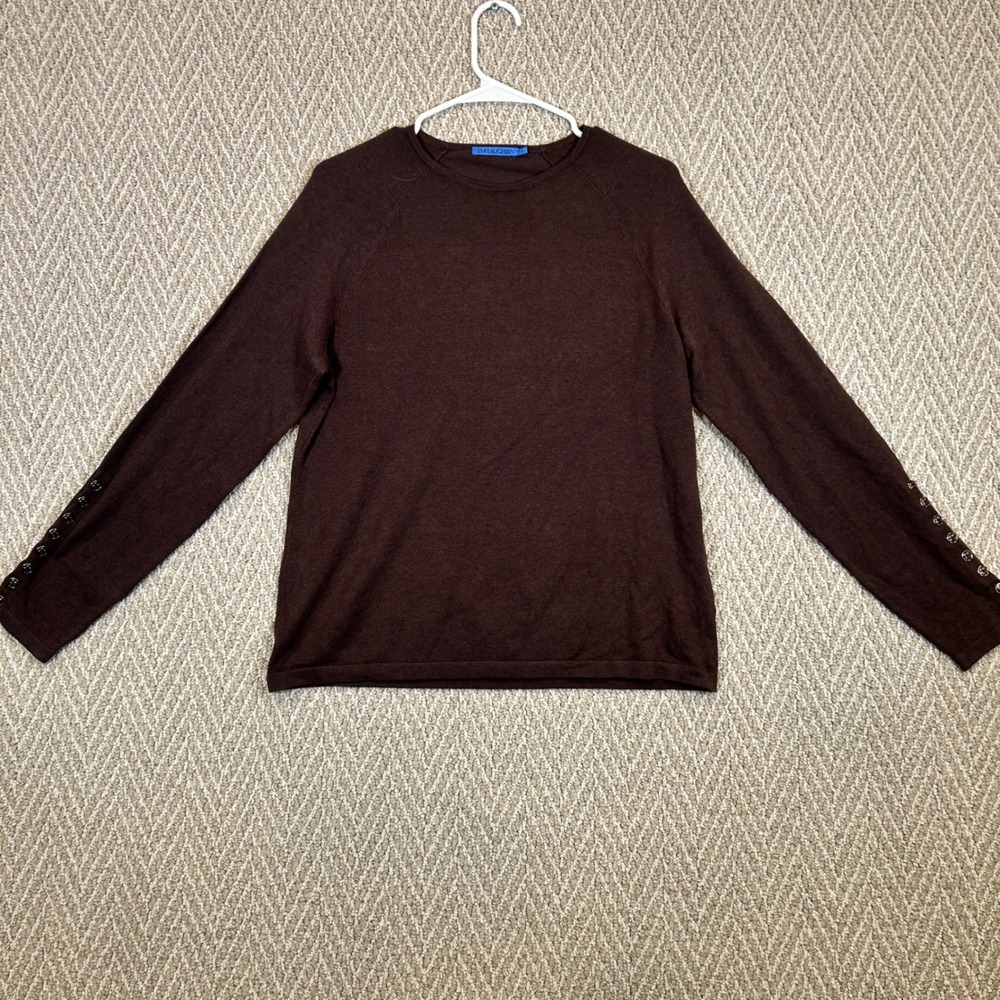 J McLaughlin Shirt Womens Large Brown Cotton Modal Raglan Knit Top Button Cuff